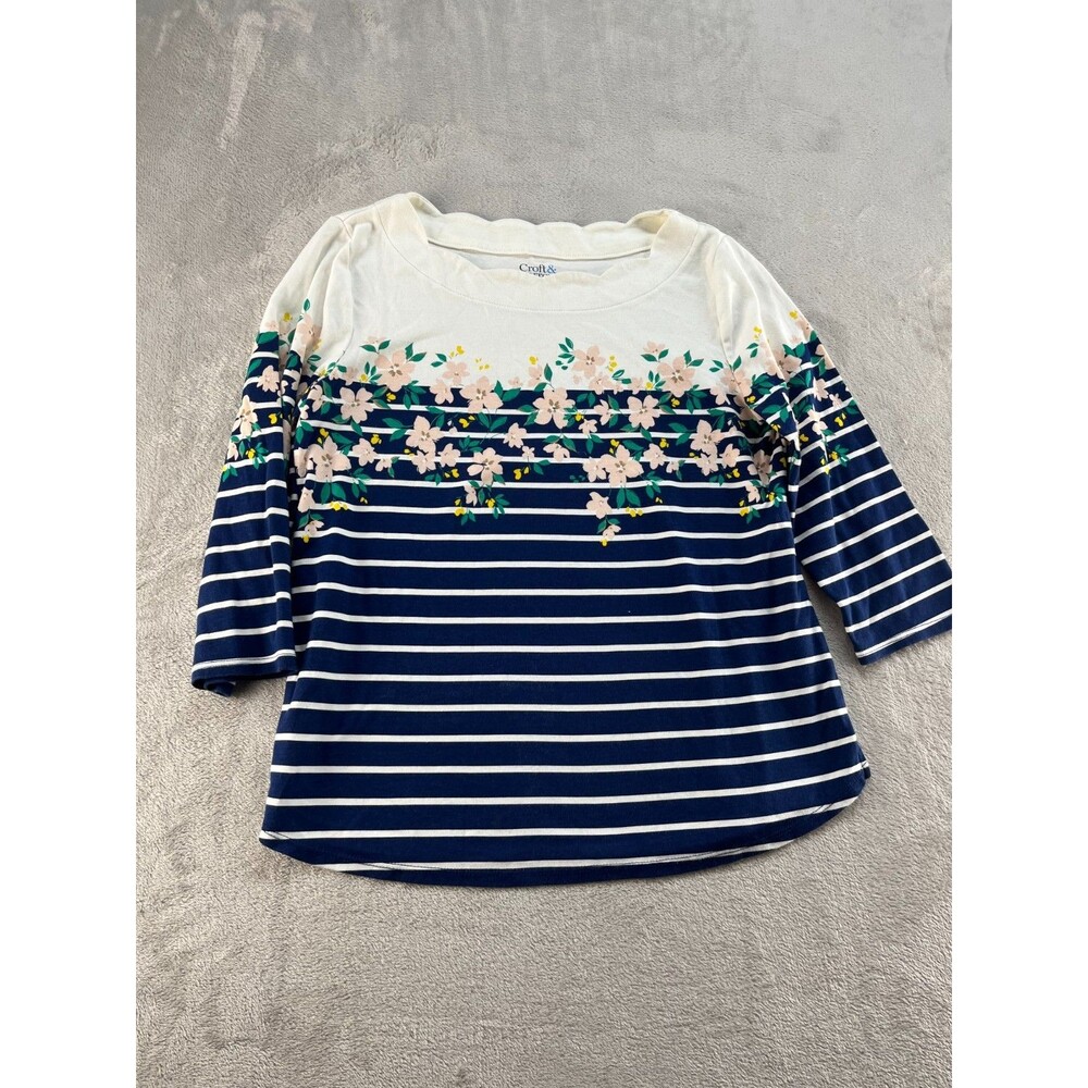 Croft & Barrow floral striped top Womens Small/P cottagecore nautical boho